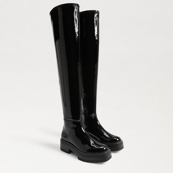 New! $225 Sam Edelman Lydia Over The Knee Boots patent leather tall chunky lug - Picture 2 of 12